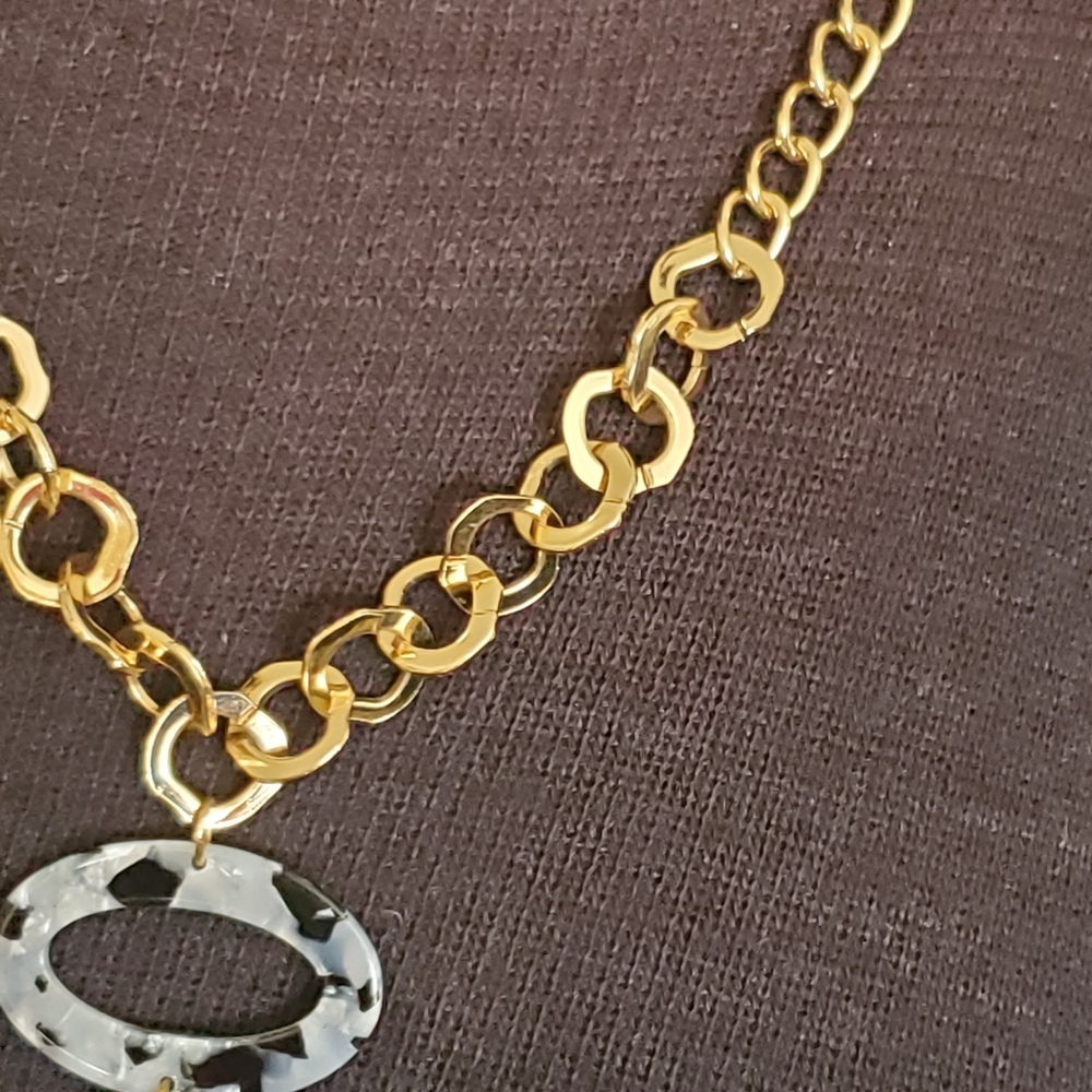 Time and Tru goldtone long statement necklace Y-necklace faux marble - Picture 5 of 8